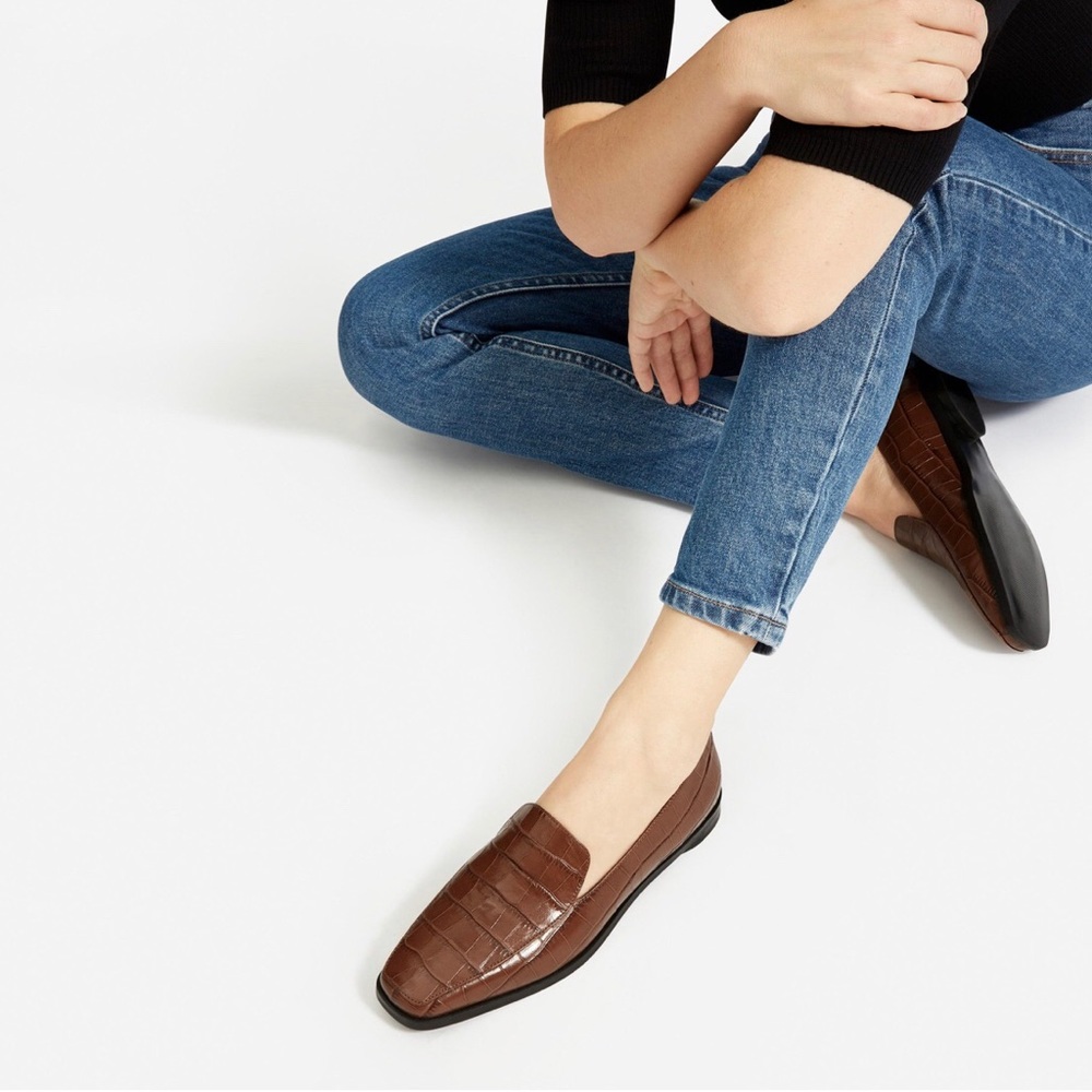 Everlane Brown Croc-Embossed Leather Loafers